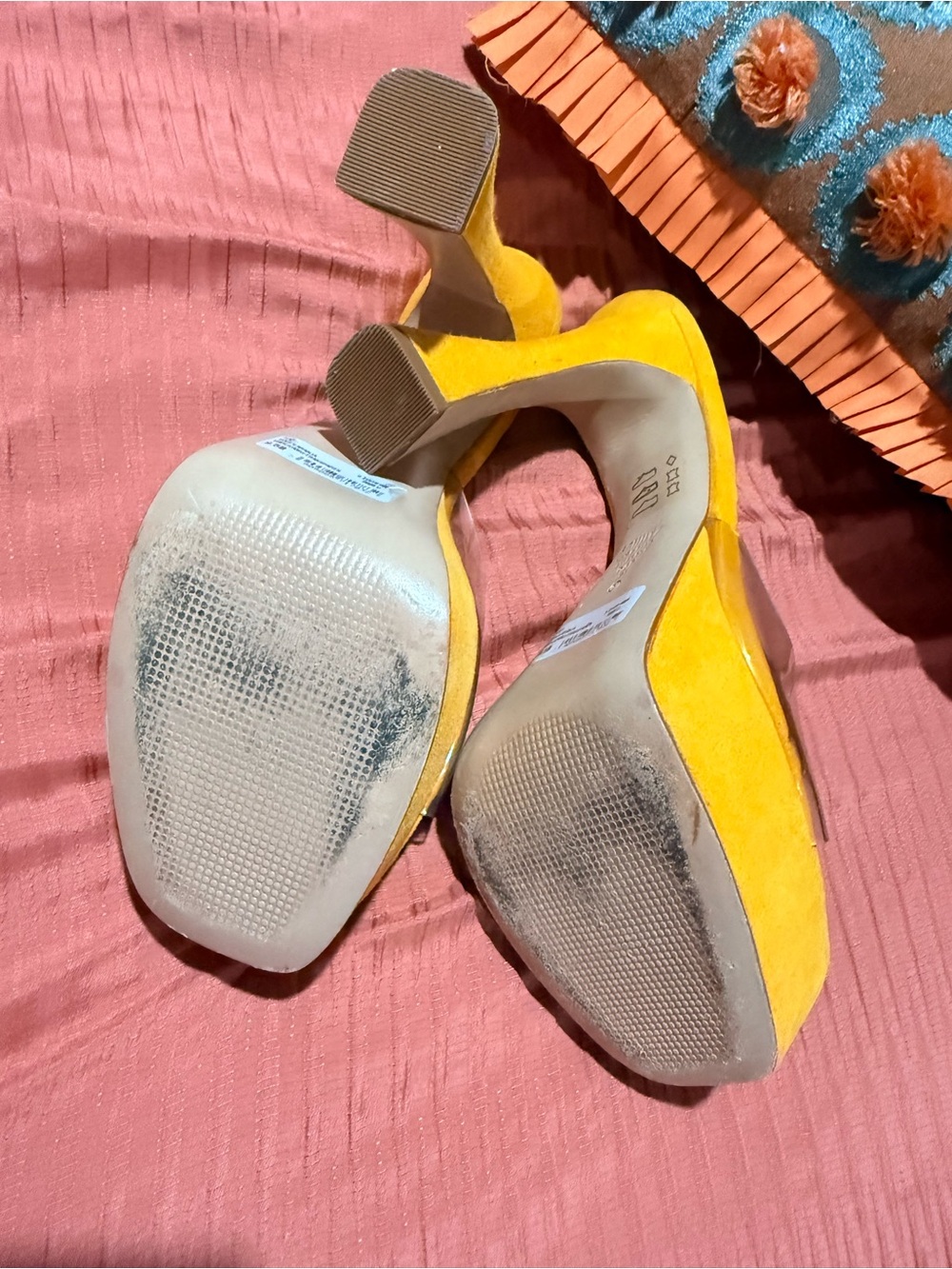 SCHUTZ Yellow Suede Clear Strap Platform Sandals - Picture 4 of 4